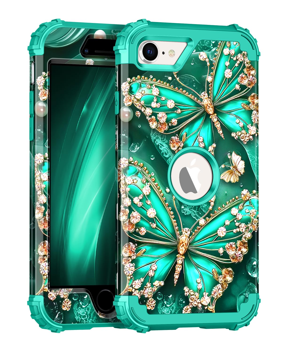 Miqala for iPhone SE 2022 Case,iPhone SE 2020 Case,Glow in The Dark Three Layer Heavy Duty Shockproof Protection Hard Plastic Bu