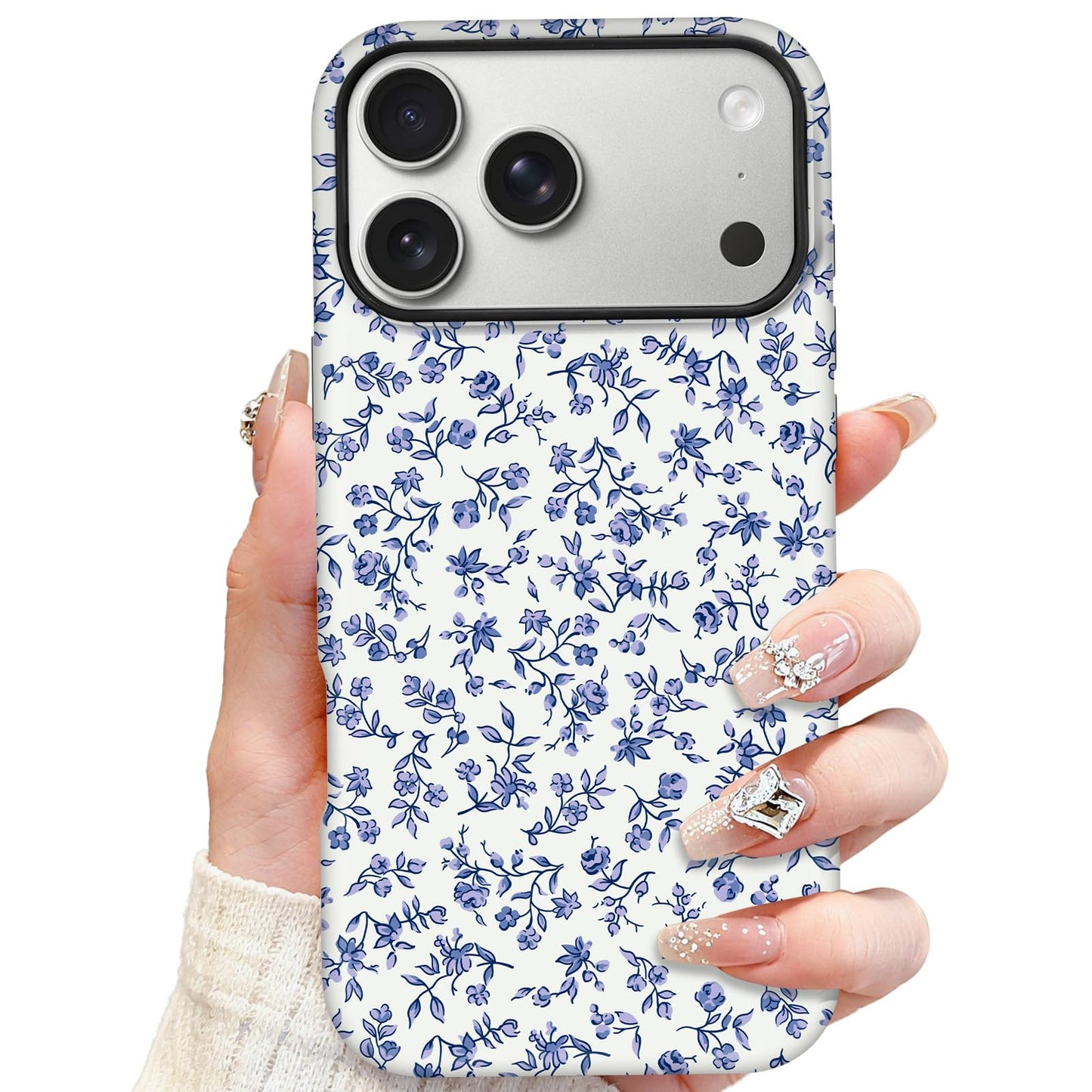 SOKAD Magnetic Floral Phone Case for iPhone 17 Pro, Cute Blue Flower Pattern Compatible with Magsafe Matte Protective Case Cover