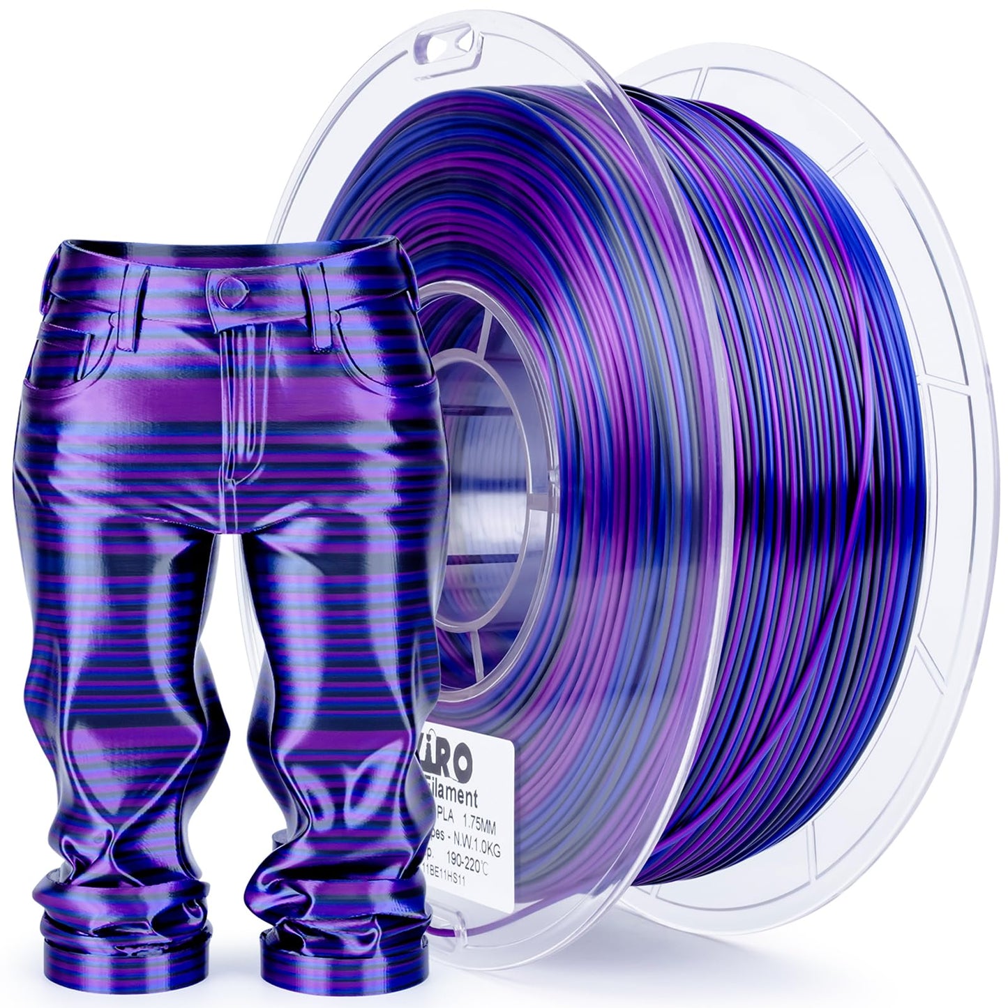 ZIRO PLA Filament 1.75mm, Shine Multicolors 3D Printer Filament, Dyanmic Visual Effect, Fast Color Change Silk PLA Stripes Serie