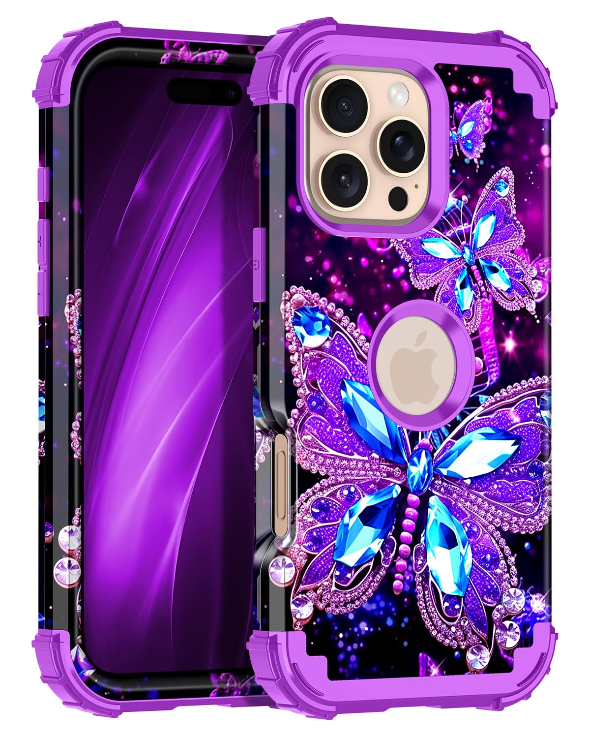 Miqala for iPhone 16 Pro Max Case,Glow in The Dark Three Layer Heavy Duty Shockproof Protection Hard Plastic Bumper+Soft Silicon