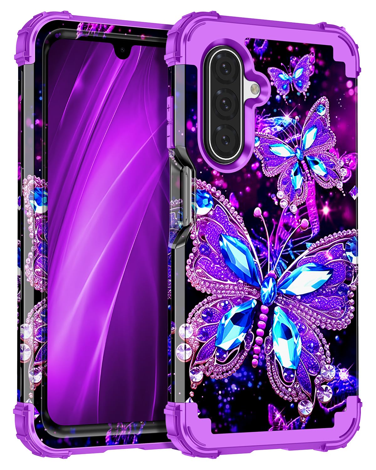 Miqala for Galaxy A17 5G Case,Glow in The Dark Three Layer Heavy Duty Shockproof Full Protection Hard Plastic Bumper+Soft Silico