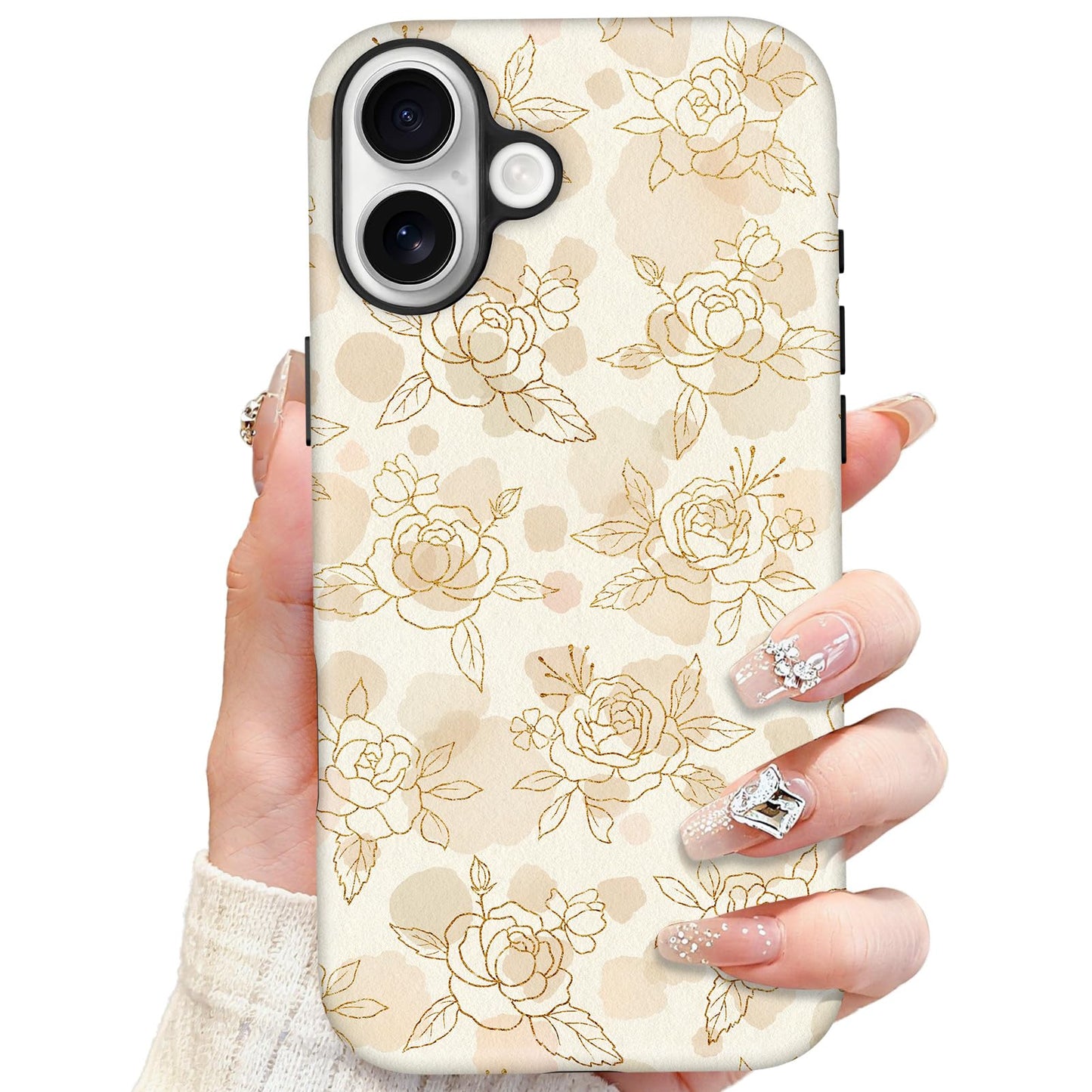 SOKAD Magnetic Floral Phone Case for iPhone 17, Cute Gold Rose Flower Pattern Compatible with Magsafe Matte Protective Case Cove