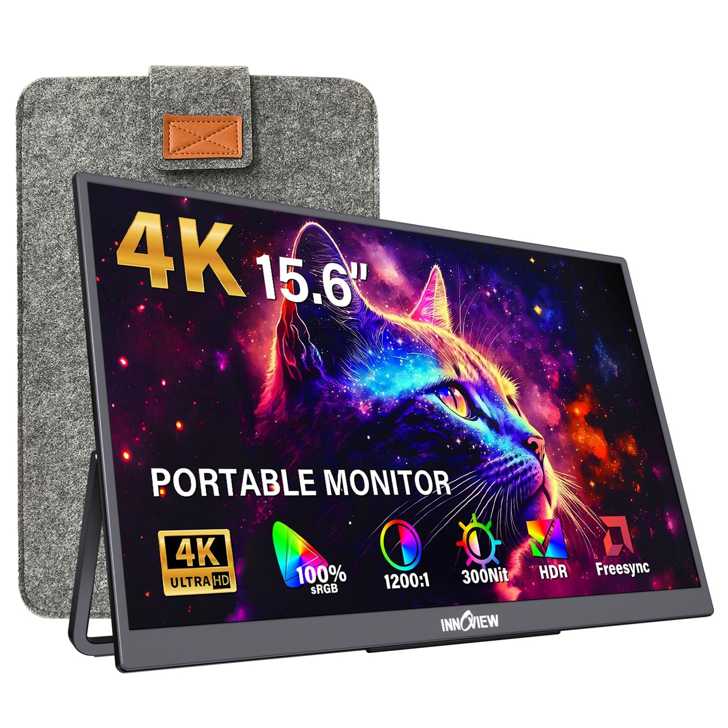 InnoView Portable Monitor 15.6 4K UHD 3840x2160 | 100% sRGB HDR | Travel Monitor with 2 USB-C & HDMI Ports | Second Screen for L