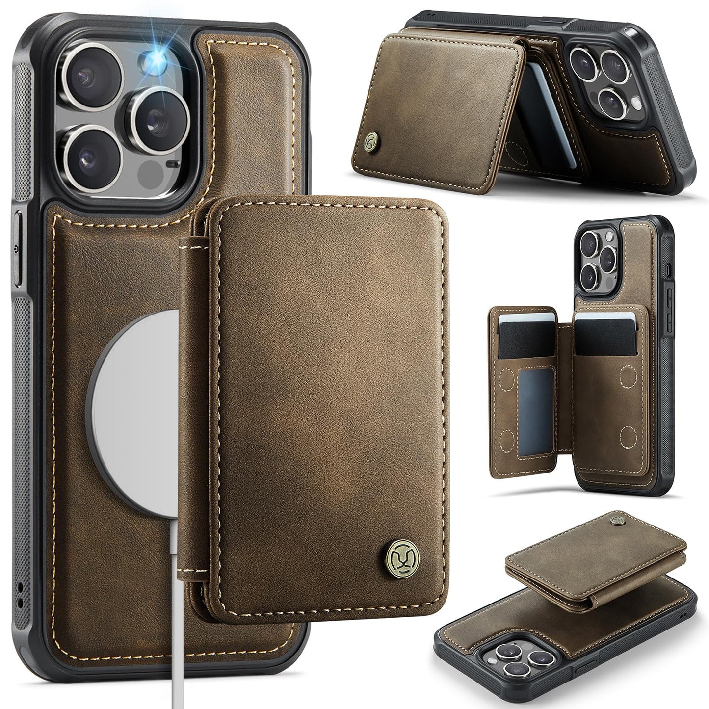 Usroom Compatible with Magsafe for iPhone 14 Pro Max Wallet Case Magnetic Card Holder, RFID Blocking 2 in 1 Detachable Kickstand