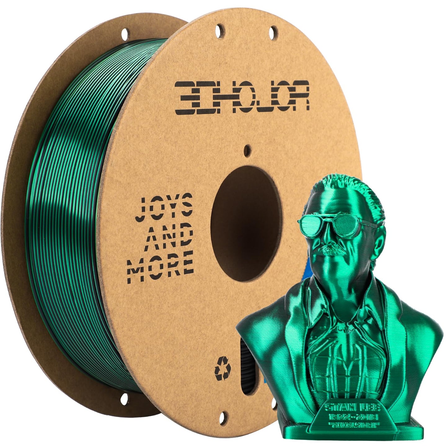 3DHoJor Silk PLA Filament 1.75mm Black Green Dual Color PLA 3D Printer Filament 2 in 1 Coextrusion 1KG Spool(2.2lbs) 3D Printing