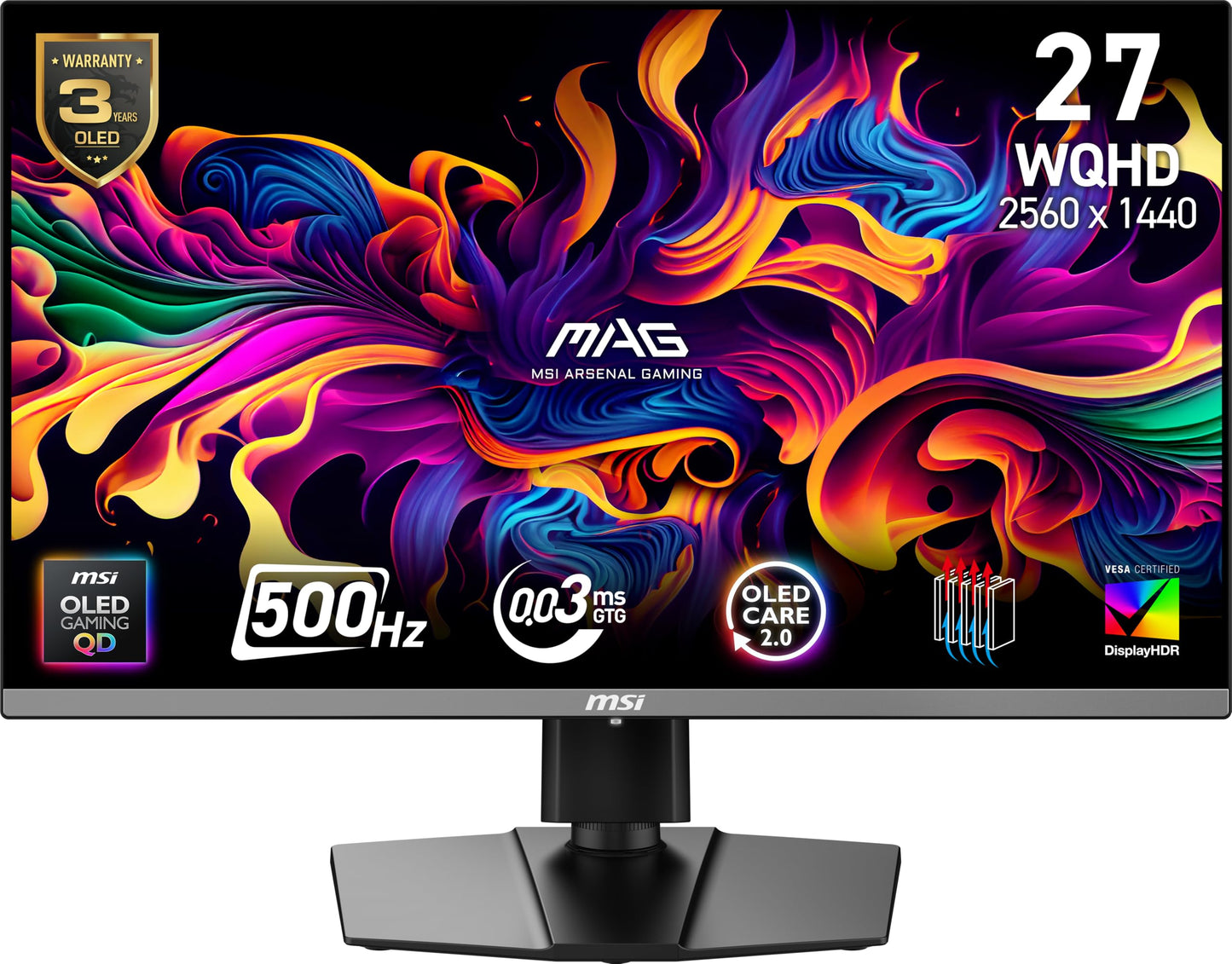 msi MAG 272QP QD-OLED X50 26.5-inch 2560 x 1440 (WQHD) Gaming Monitor, 500Hz, AMD Adaptive-Sync, HDR Ready, HDMI, VGA Port, VESA