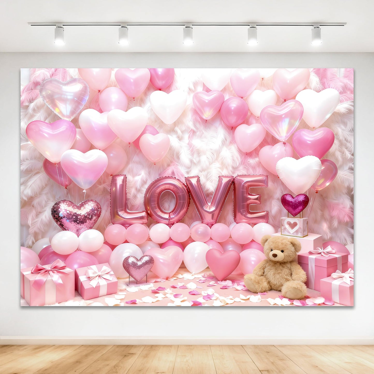 Zyloon Pink Valentines Day Backdrop, Valentines Banner, Pink Hearts Balloons Backdrop Romantic Love Valentines Day Party Decora