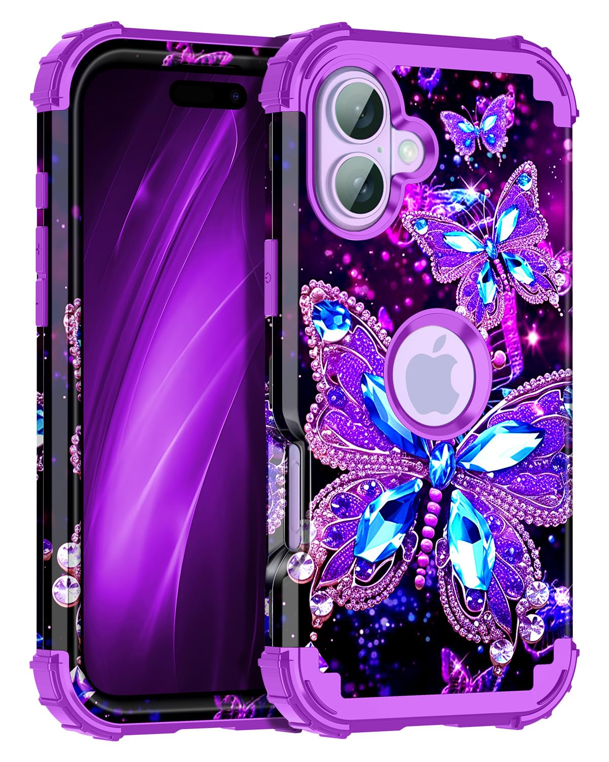 Miqala for iPhone 17 Case,Glow in The Dark Three Layer Heavy Duty Shockproof Protection Hard Plastic Bumper+Soft Silicone Case f