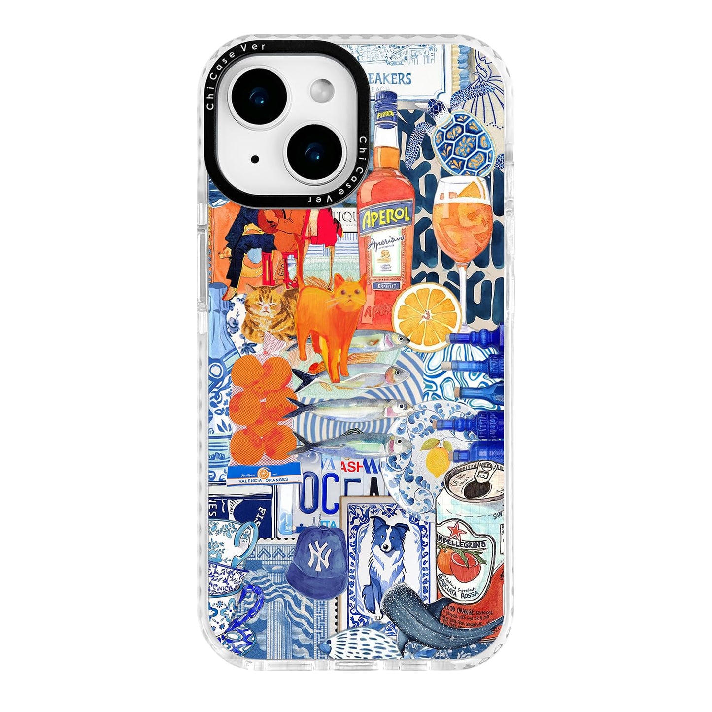 ChiCaseVer for iPhone 13 Case, Mediterranean Aperol Collage Pattern, Military-Grade Drop Protection, Playful Coastal Soft Slim T