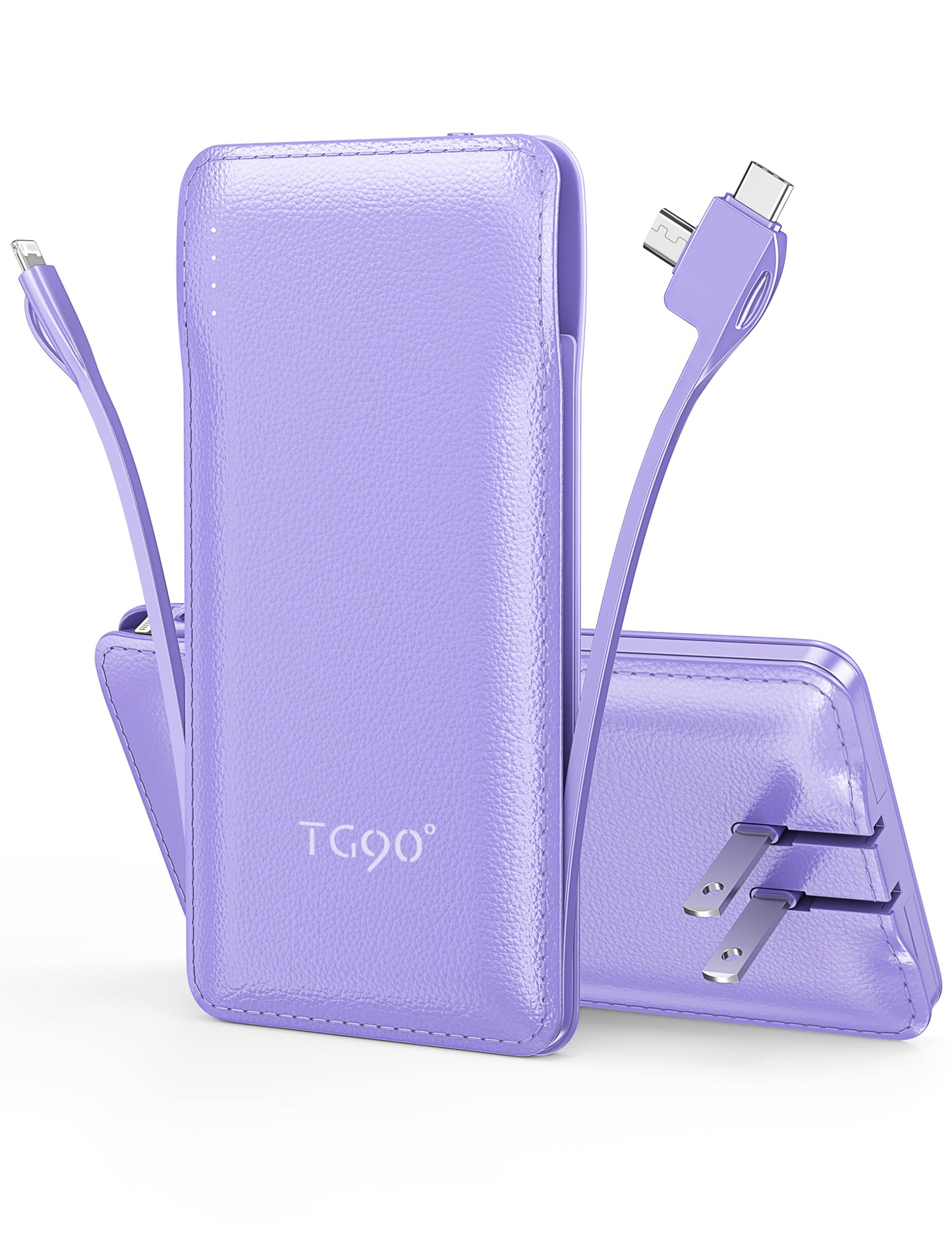 TG90 Portable Charger,10000mAh Power Bank Built-in Cables and AC Wall Plug,USB C Portable Bank,Travel Essentials Phone Charger C