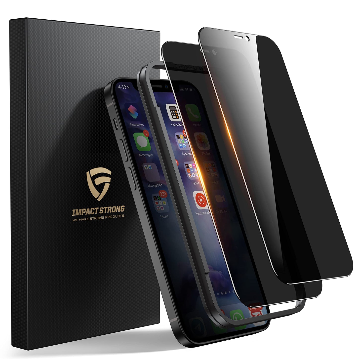 ImpactStrong Anti-Spy Privacy Screen Protector for iPhone 12 / iPhone 12 Pro (6.1-Inch), 9H Tempered Glass, Shatter-Resistant, A