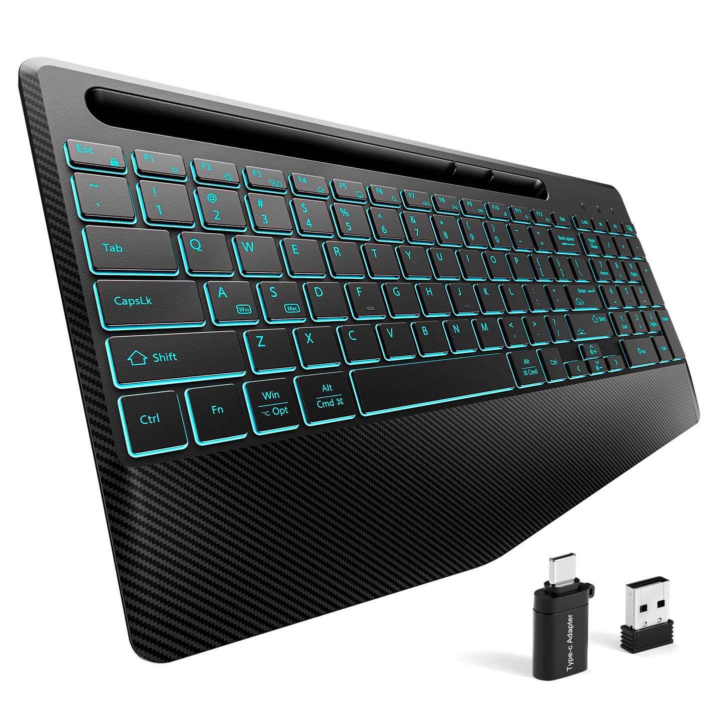 Hamile 2.4G&Bluetooth Wireless Keyboard - Light Up Keyboards with Wrist Rest - 8 Backlit Effects - Slim Rechargeable Silent with