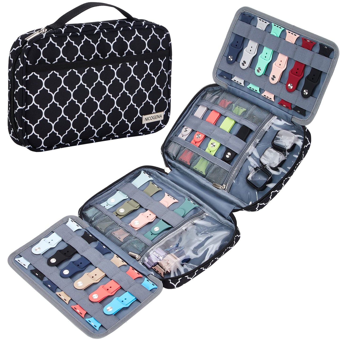 NICOGENA 32 Watch Bands Case, Compatible with Apple, Straps Organizer and Accessories Storage Holder, Lantern Black(Bag Only)