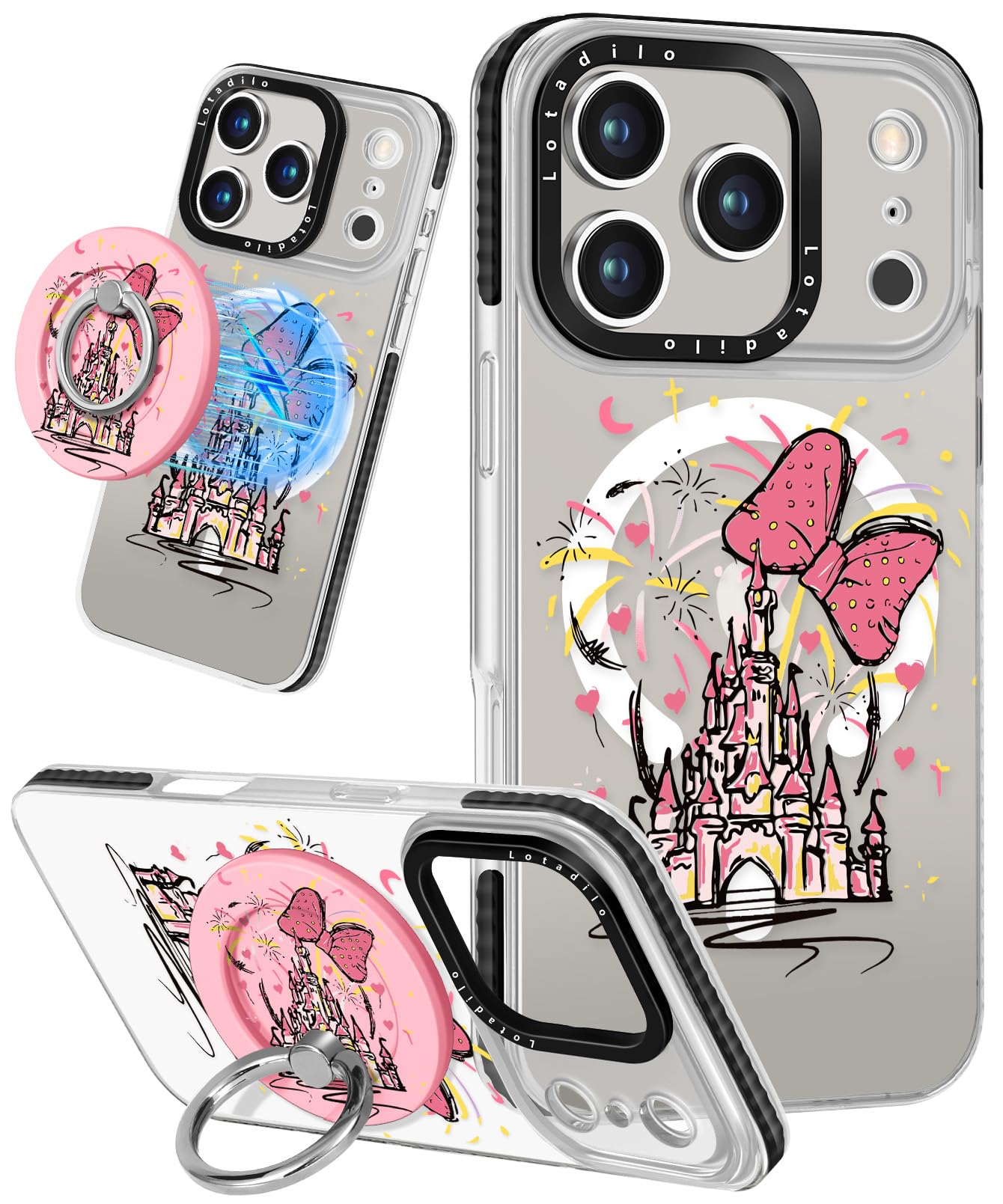 Lotadilo Case for iPhone 17 Pro Case Compatible with Magsafe Ring Holder Stand - for Women Castle Design TPU Phone Cover for Gir