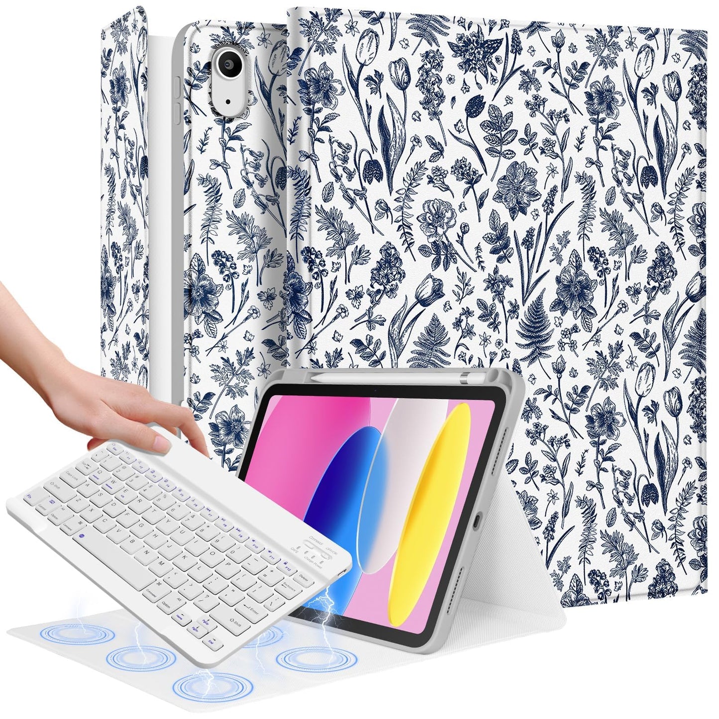 Wazzasoft for iPad 10th Generation Case with Keyboard - for iPad A16 Cases Pencil Holder 10.9 Inch Cover Women Girl Cute Girly B