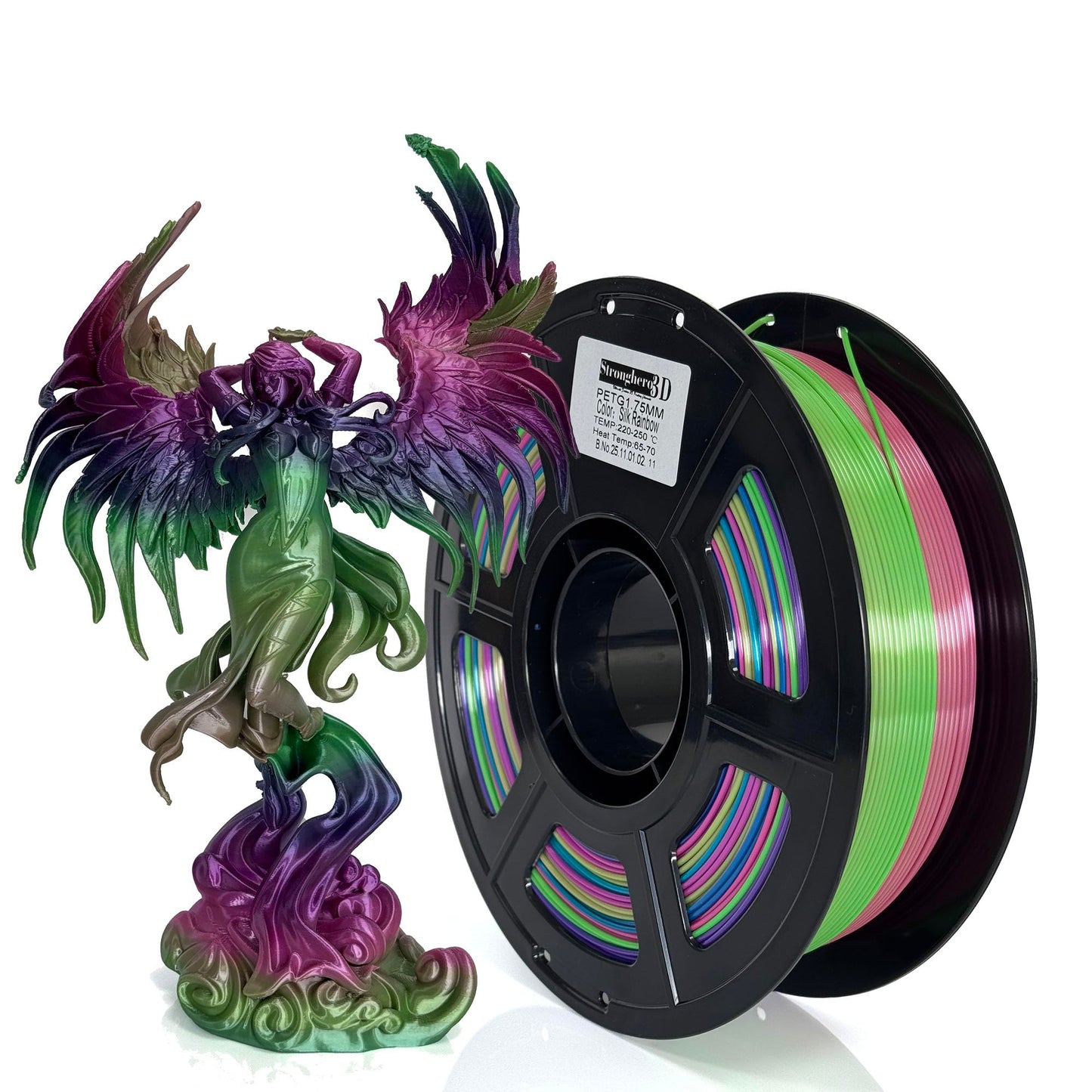 Stronghero3D PETG 3D Printer Filament 1.75mm,Silk Rainbow,High Speed Printing 500mm/s,Multi Color,Net Weight 1kg (2.2lbs)