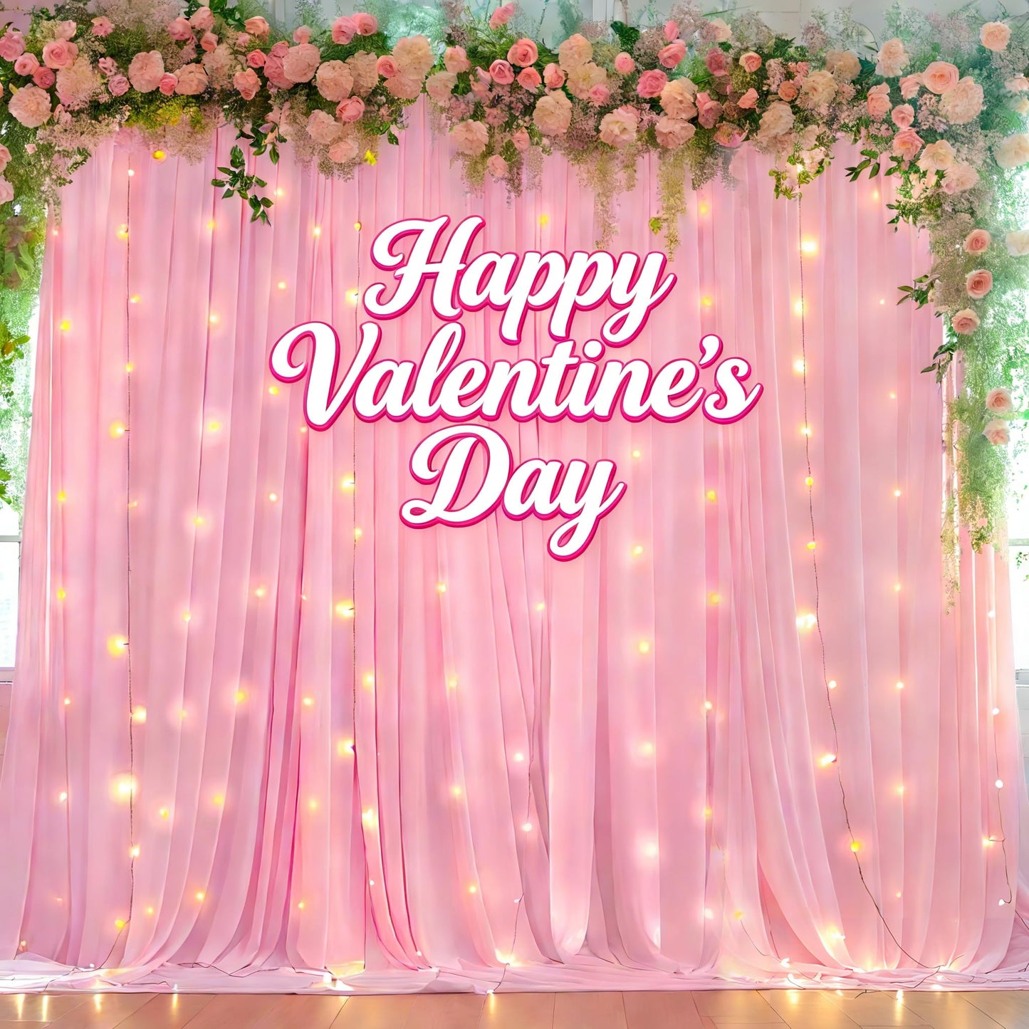 10 x 10ft Pink Curtains With Lights String for Valentines Day Photo Backdrop - Wrinkle-Free Polyester Drapes for Girls Birthday