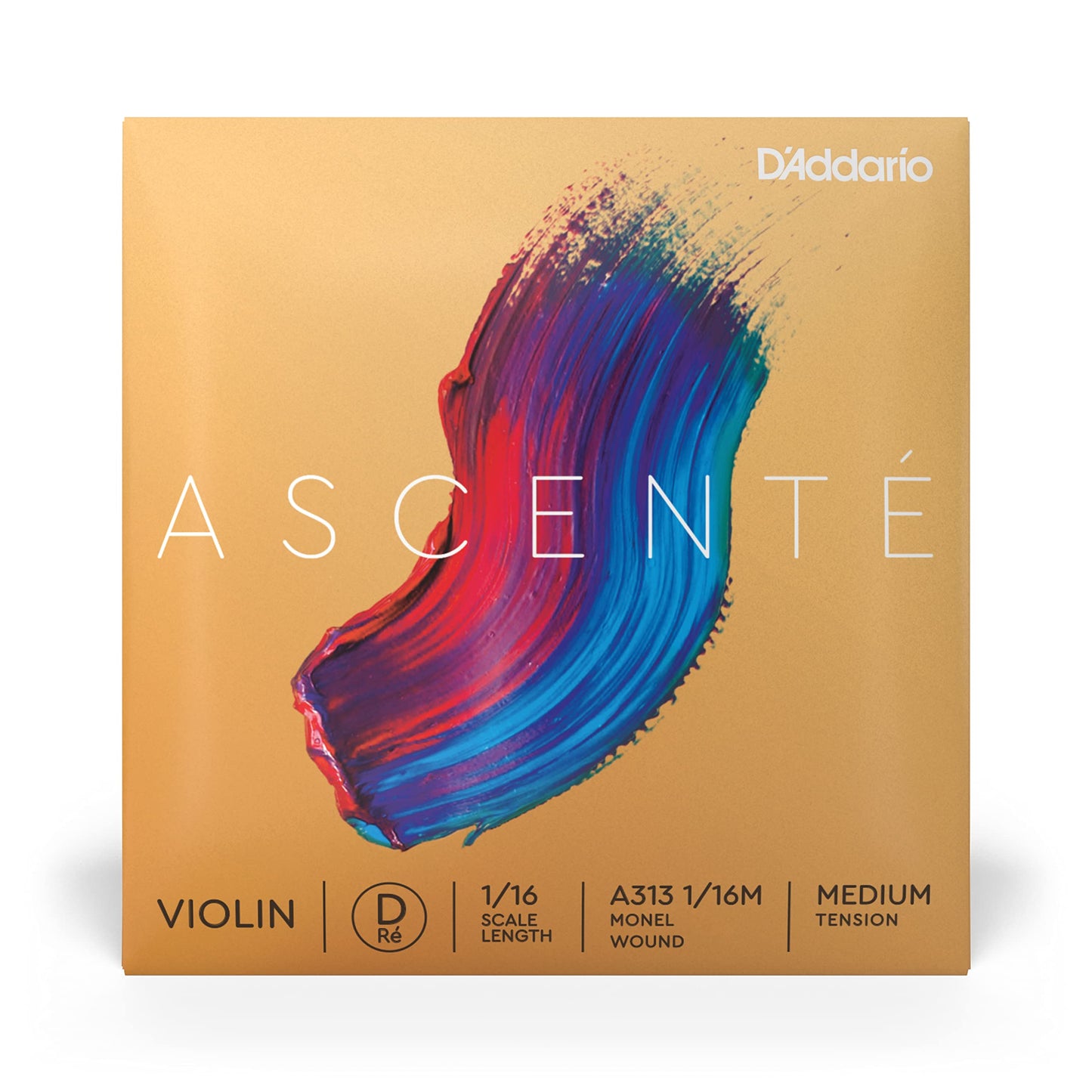 DAddario Ascente Violin Strings - Violin Strings with Ball Ends, Synthetic Core - A313 1/16M - D String - 1/16 Scale - Medium T