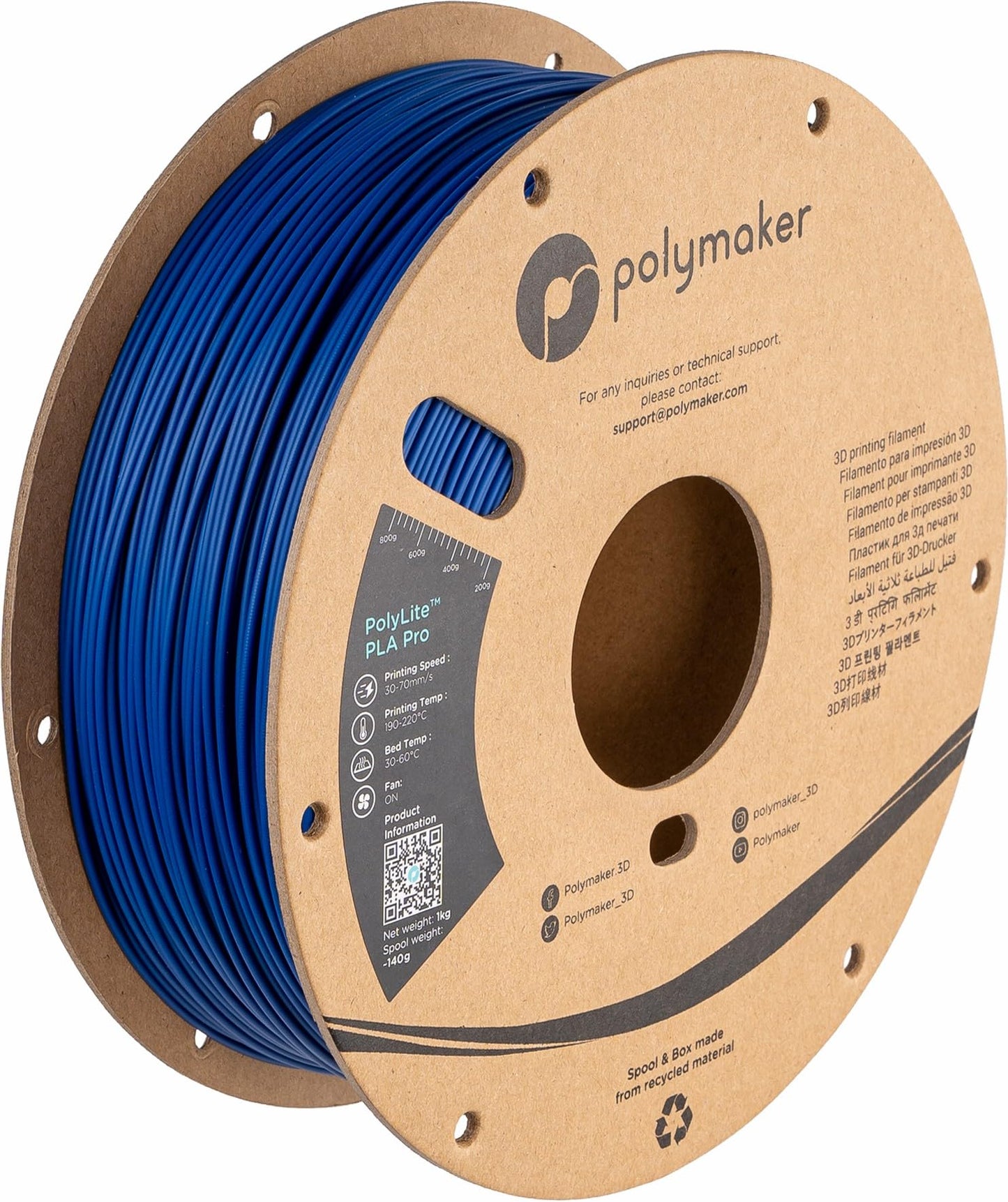 Polymaker PLA PRO Filament 1.75mm 1kg, Tough & High Rigidity Blue 3D Printing Filament, PolyLite PLA PRO 3D Printer Filament 1.7