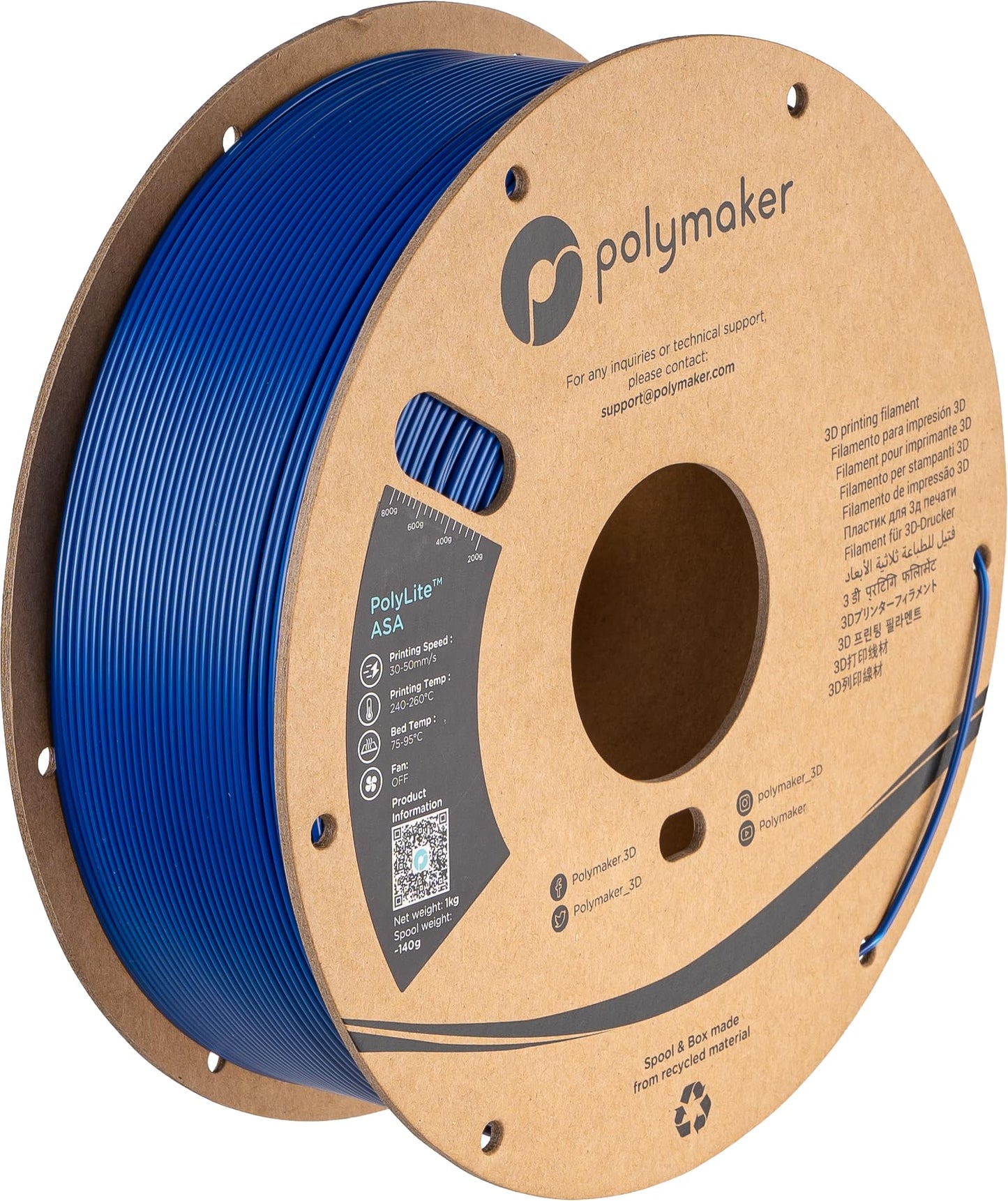 Polymaker ASA Filament 1.75mm Blue, 1kg ASA 3D Printing Filament, Heat & Weather Resistant - ASA 3D Printer Filament Perfect for