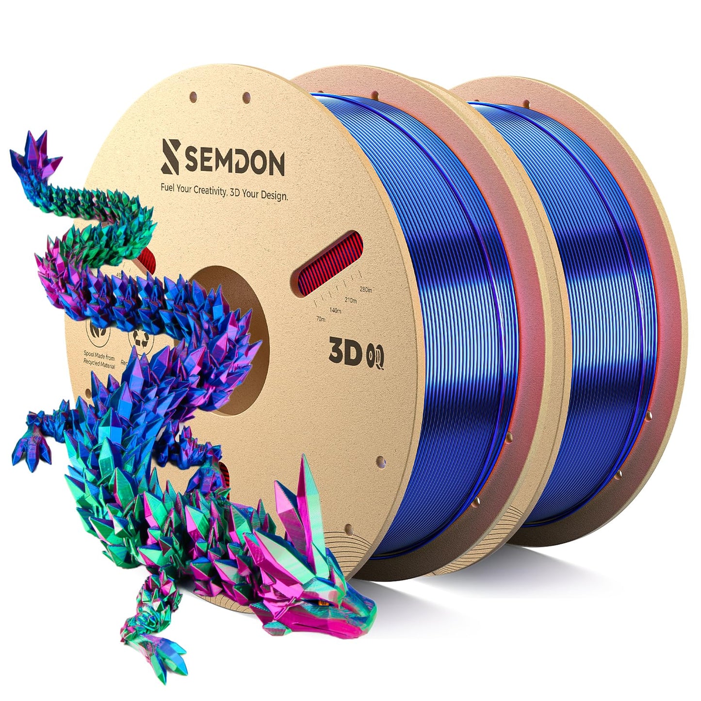 2026 New PLA Filament, SEMDON Multicolor Coextrusion 3D Printer Filament, Dimensional Accuracy +/- 0.02mm (2 * 1kg Red Green Blu