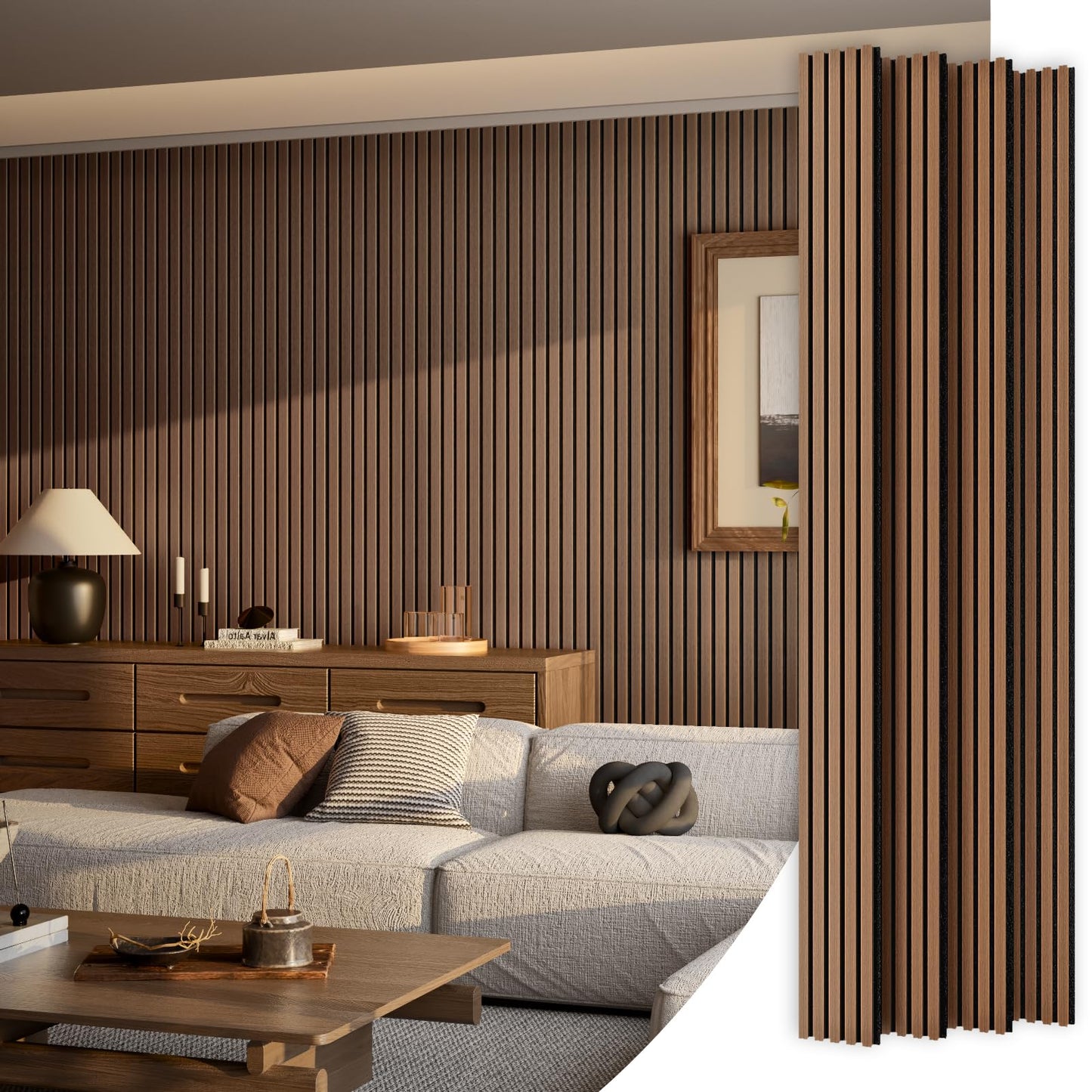 4 Panel Wood Slat Acoustic Panel 94 x8 for Sound Absorbing, Soundproof Wood Slat Panel Cover 21 Sq.Ft, 3D Fluted Sound Absorbing