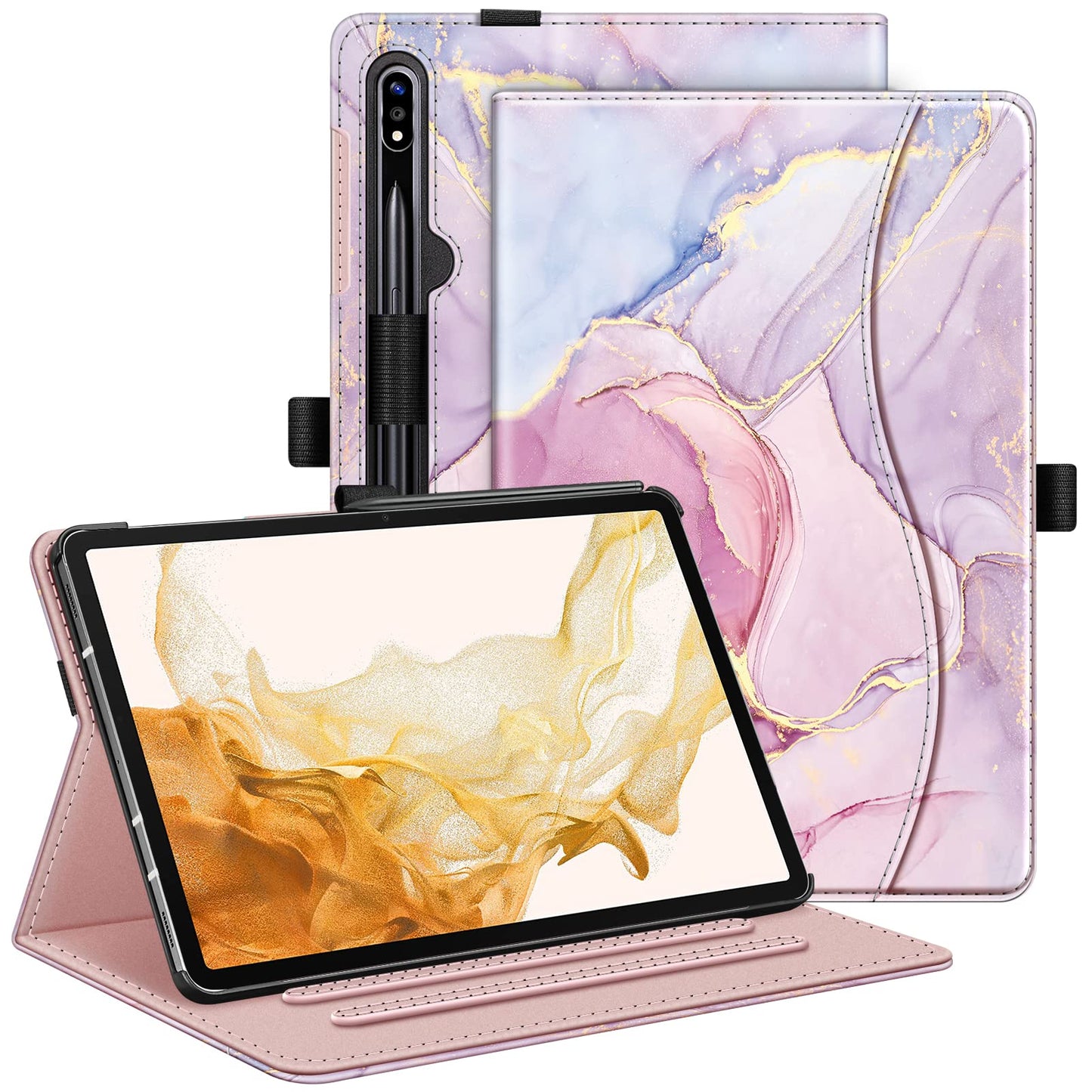 Fintie Case for Samsung Galaxy Tab S10+/ S9+/ S8+/ S7 FE/ S7+ 12.4 Inch, Multi-Angle Viewing Protective Cover with Pocket, Auto