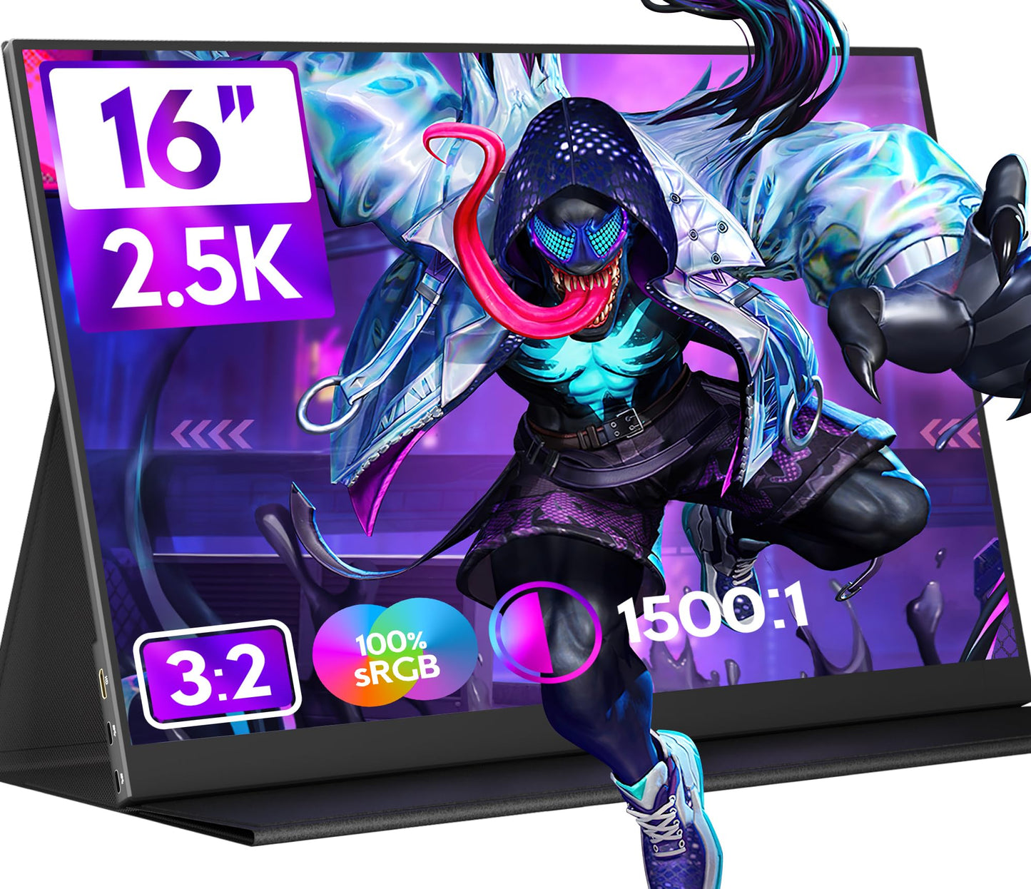 HONGO 16 2.5K Portable Gaming Monitor for Laptop, 60Hz 2520 1680P IPS Screen with HDR, 1500:1 FreeSync, Ultra Slim & Eye Care