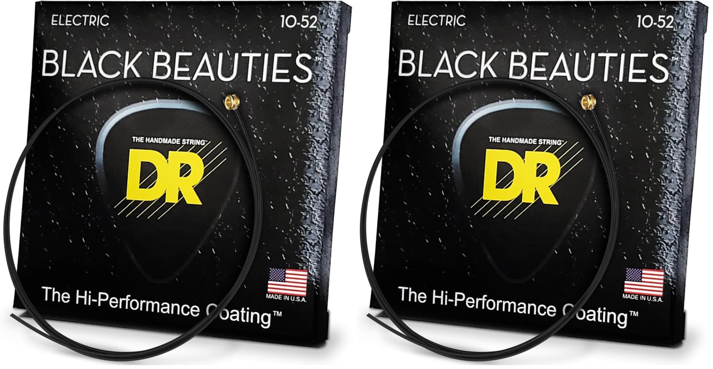 DR Strings Electric Guitar Strings, Black Beauties-Black Coated, 10-52 (BKE-10/52) (Pack of 2)