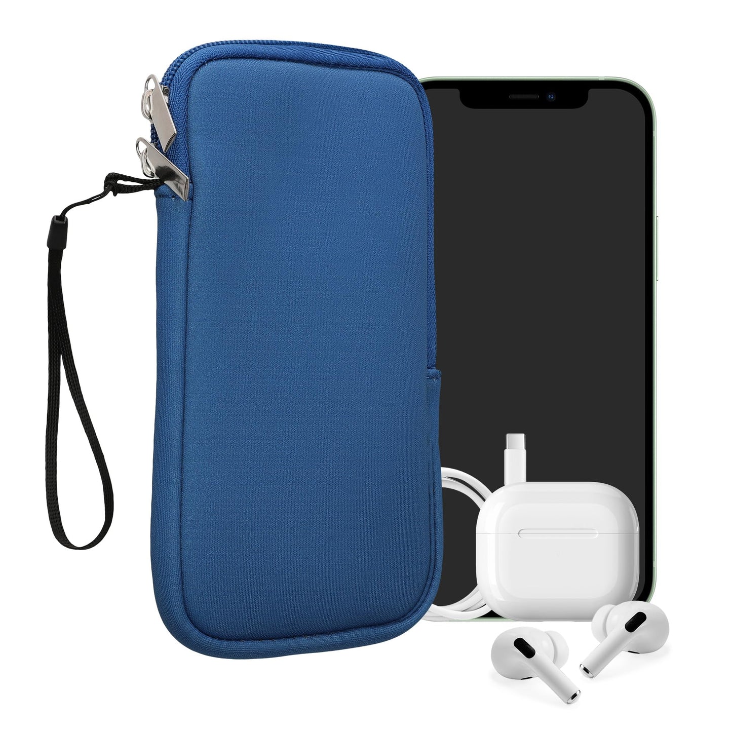 kwmobile Neoprene Phone Pouch Size XXL - 7 - Universal Cell Sleeve Mobile Bag with Zipper, Wrist Strap - Baltic Blue