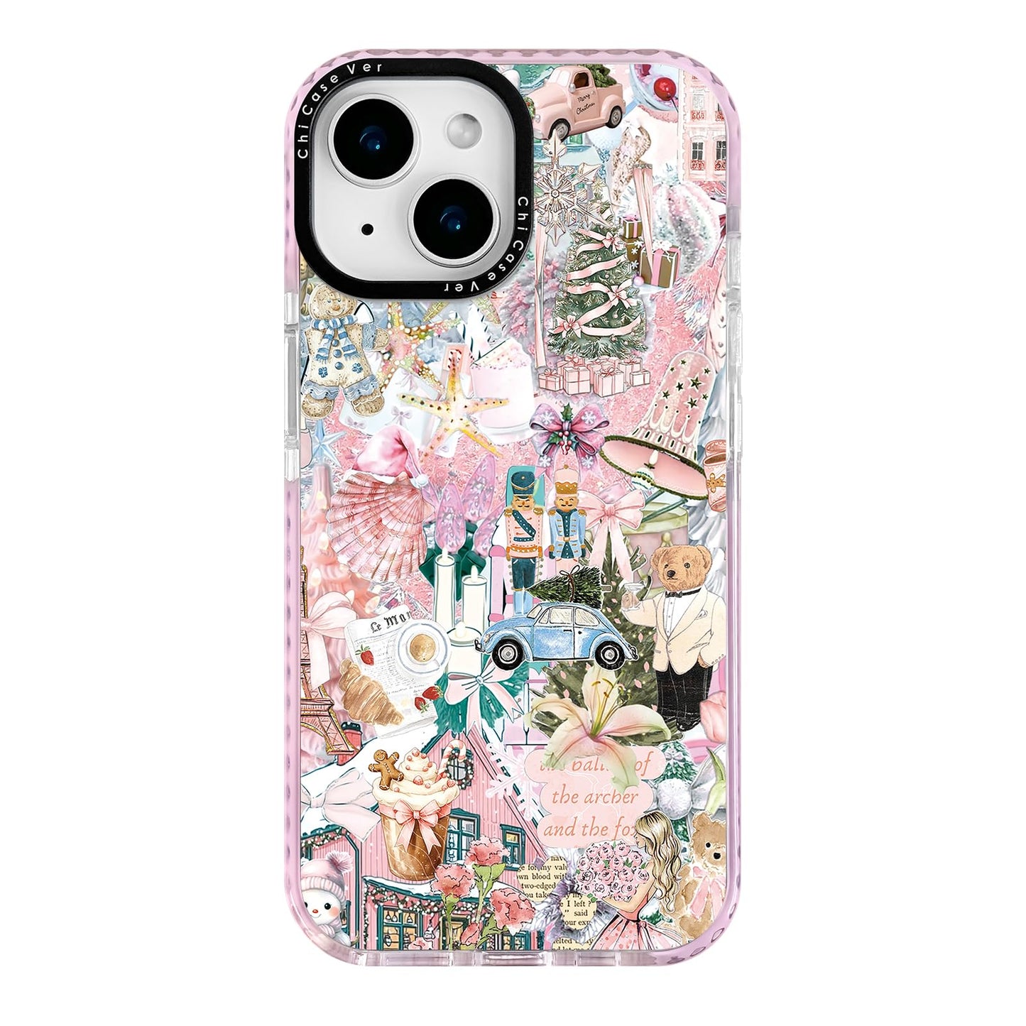 ChiCaseVer for iPhone 14 Case, Pink Nutcracker Ballet Collage Pattern with Teddy Bears & Girly Cozy Vibes, Trendy Girly Soft TPU