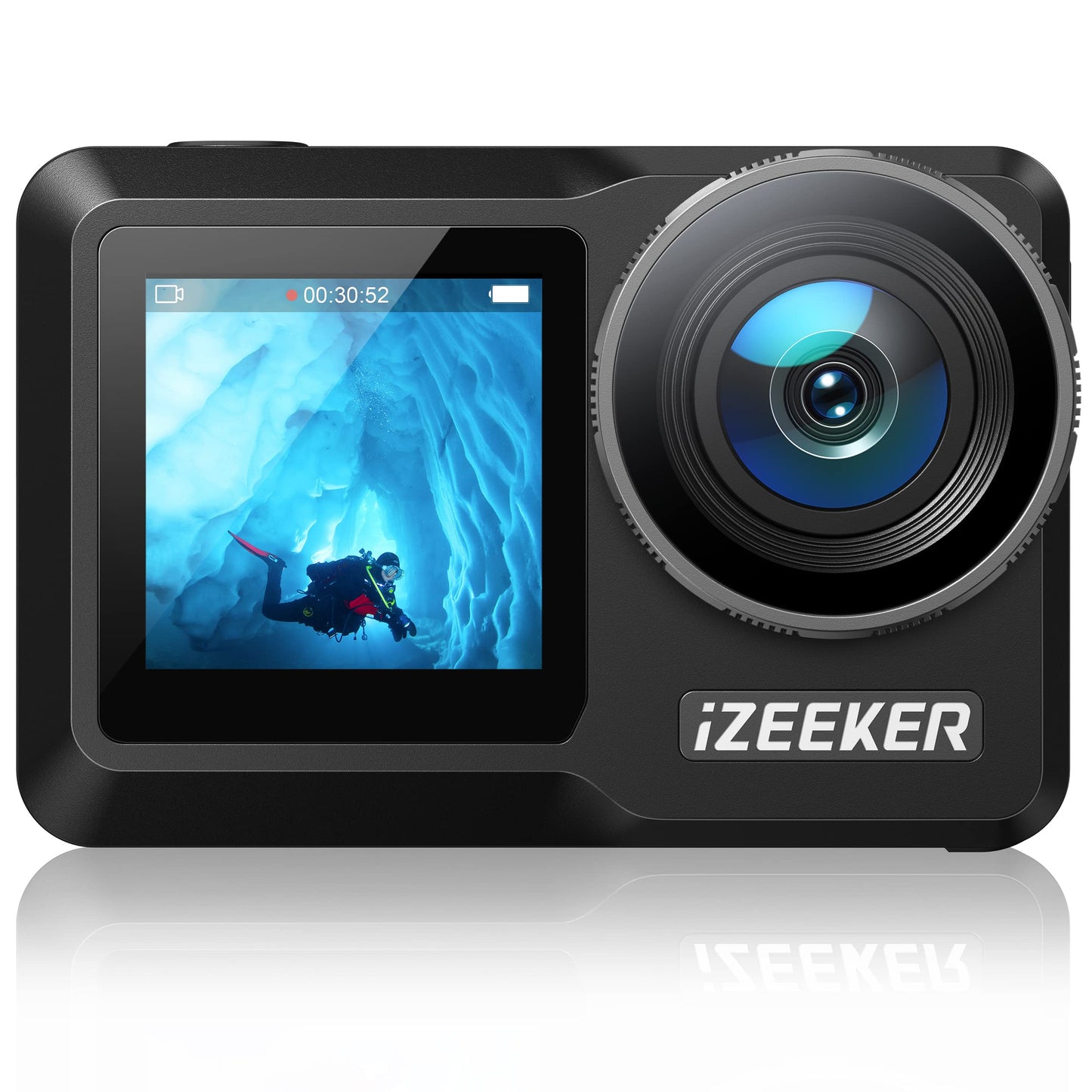 iZEEKER Action Camera 4K 24MP with Touchscreen, 40M Underwater Camera Waterproof, Dual Screen Vlog Camera with EIS3.0, WiFi, Rem