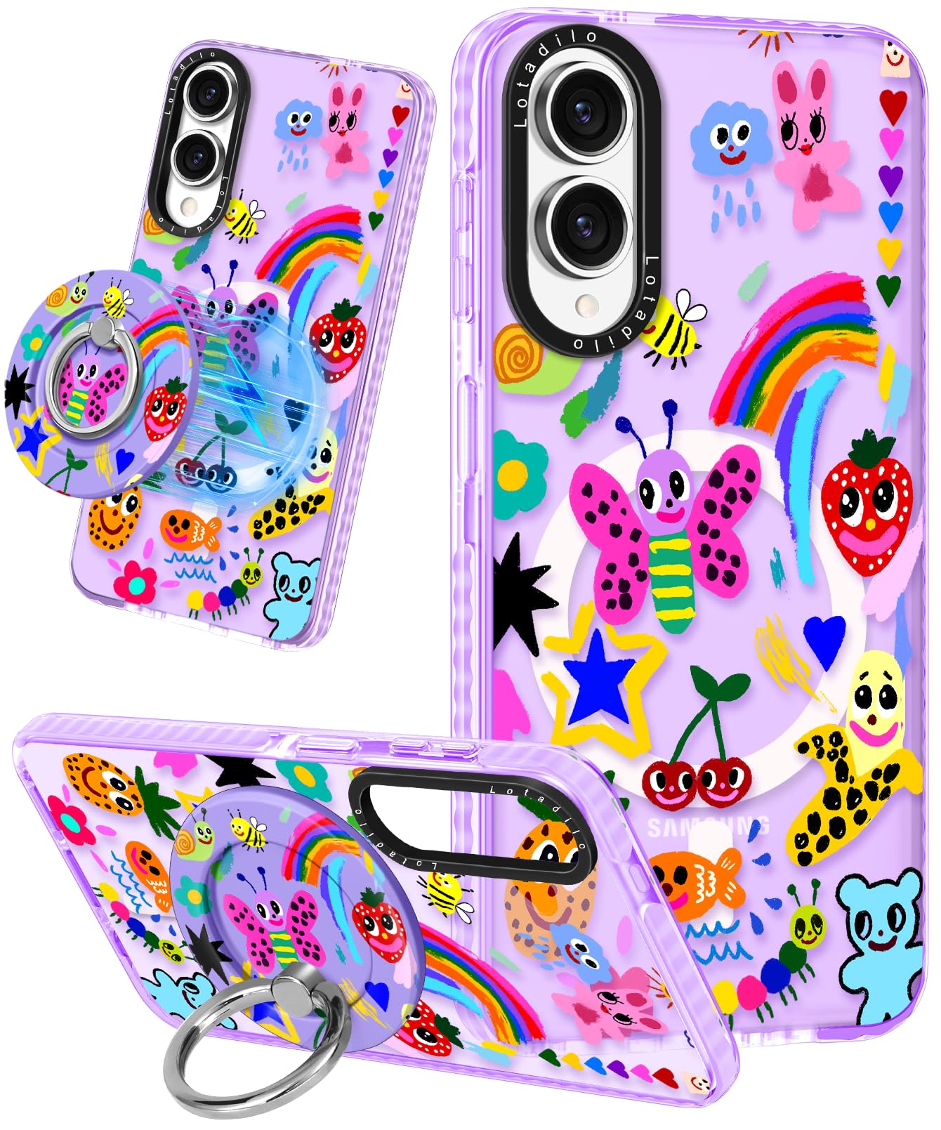 Lotadilo Cute Case for Samsung Galaxy S25 Edge for Women Girls - Funny Crayon Drawing Design Compatible with Magsafe Magnetic Ri