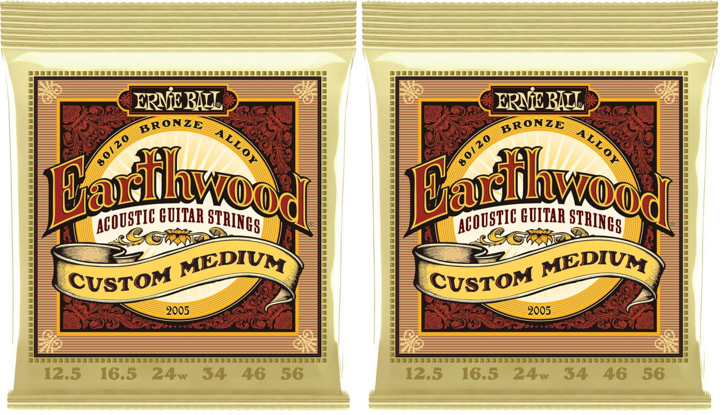 Ernie Ball Earthwood Custom Medium 80/20 Bronze Acoustic Guitar Strings, 12.5-56 Gauge (P02005) (Pack of 2)