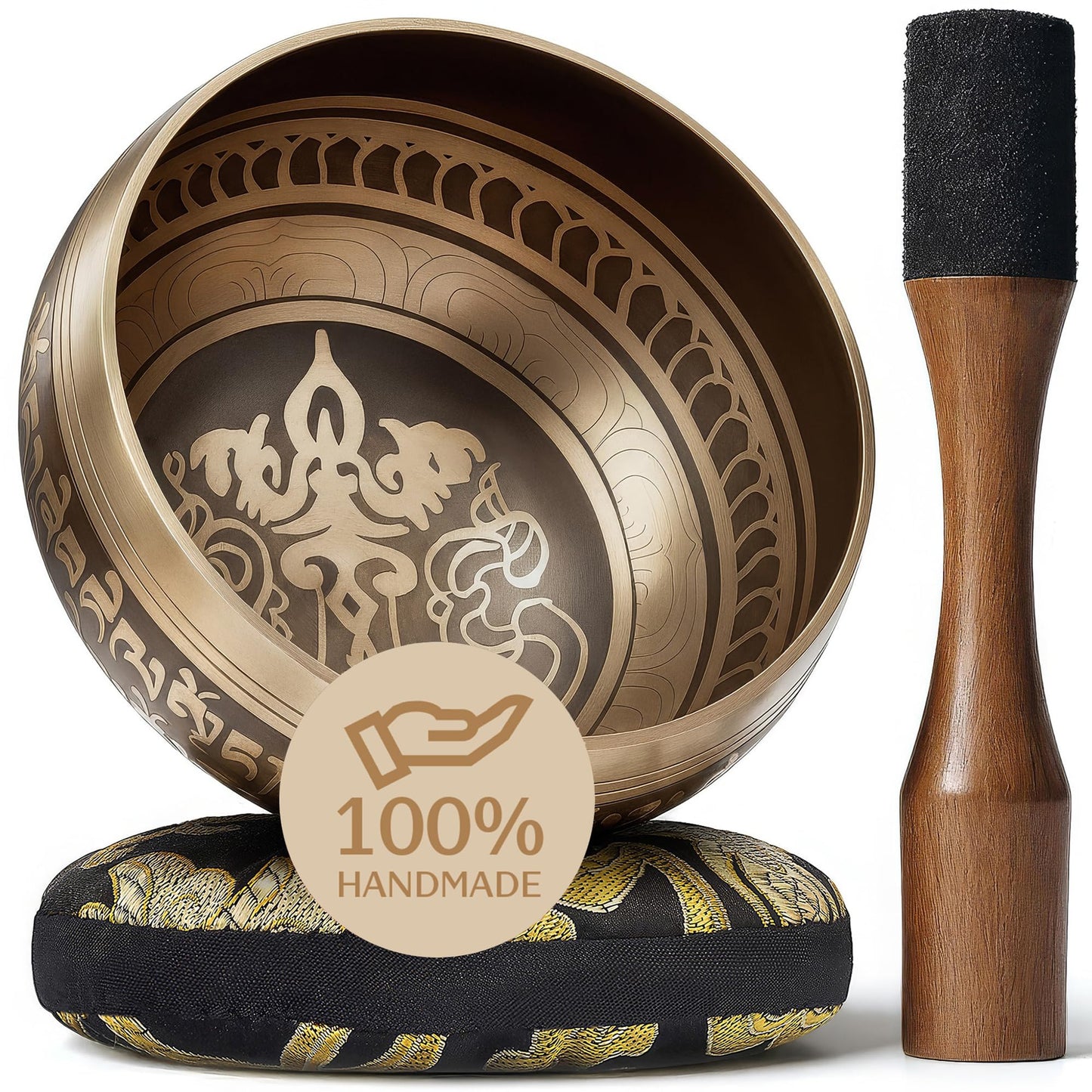 Handmade Tibetan Etched Singing Bowl Set with Case - Meditation Bowl & Sound Bowl with Cushion, Mallet & Guide - Portable Medita