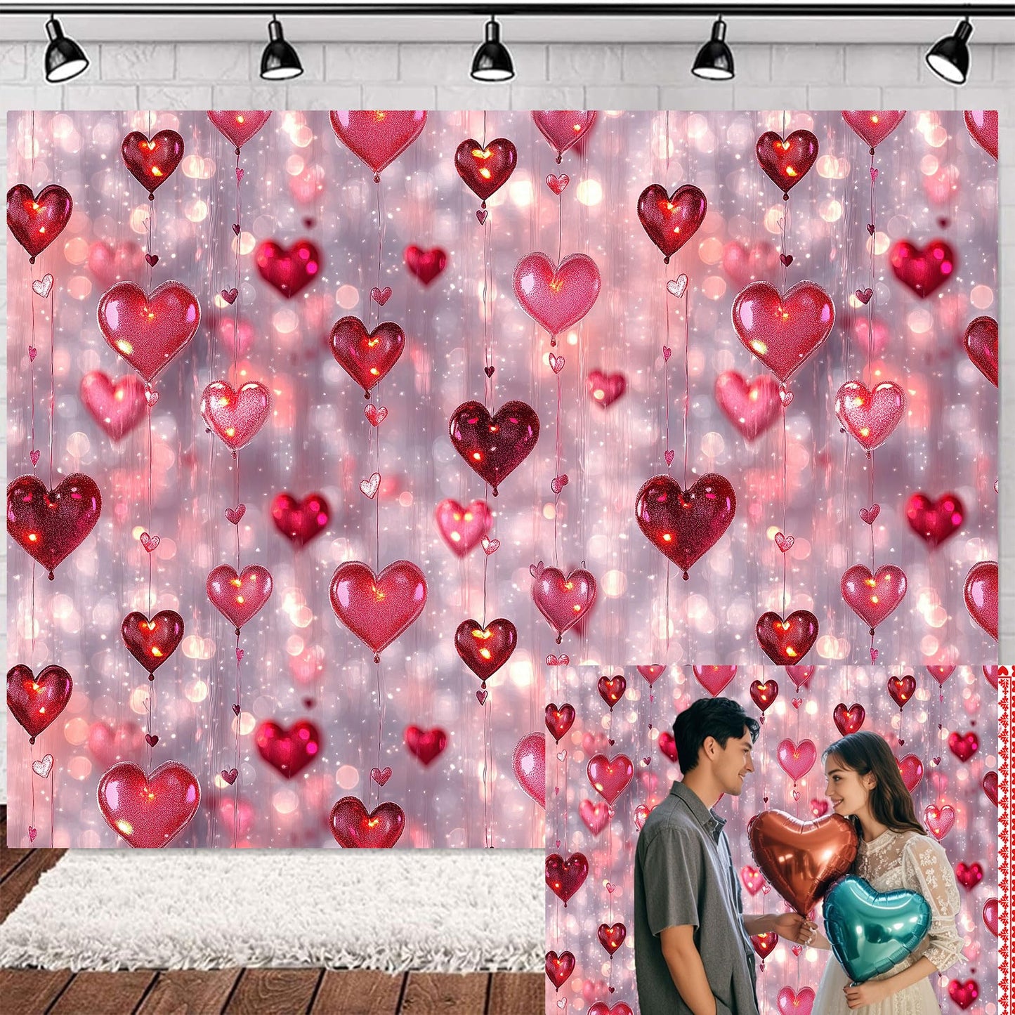 Valentines Day Backdrop, Pink Red Glitter Heart Valentines Photo Backdrops for Photography, Galentines Day Photography Backdrop