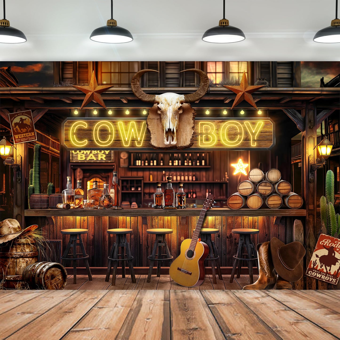 Imirell Western Cowboy Backdrop 7Wx5H Feet Rustic Farmhouse Wooden Stable Brown Wild West Bar Vintage Polyester Fabric Birthday
