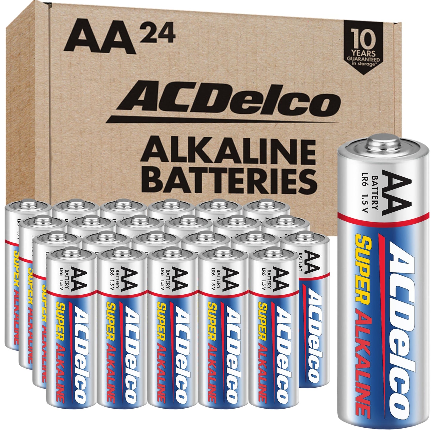 ACDelco 24-Count Double AA Batteries, Maximum Power Super Alkaline Battery for Home and Office, 10-Year Shelf Life, Reclosable P