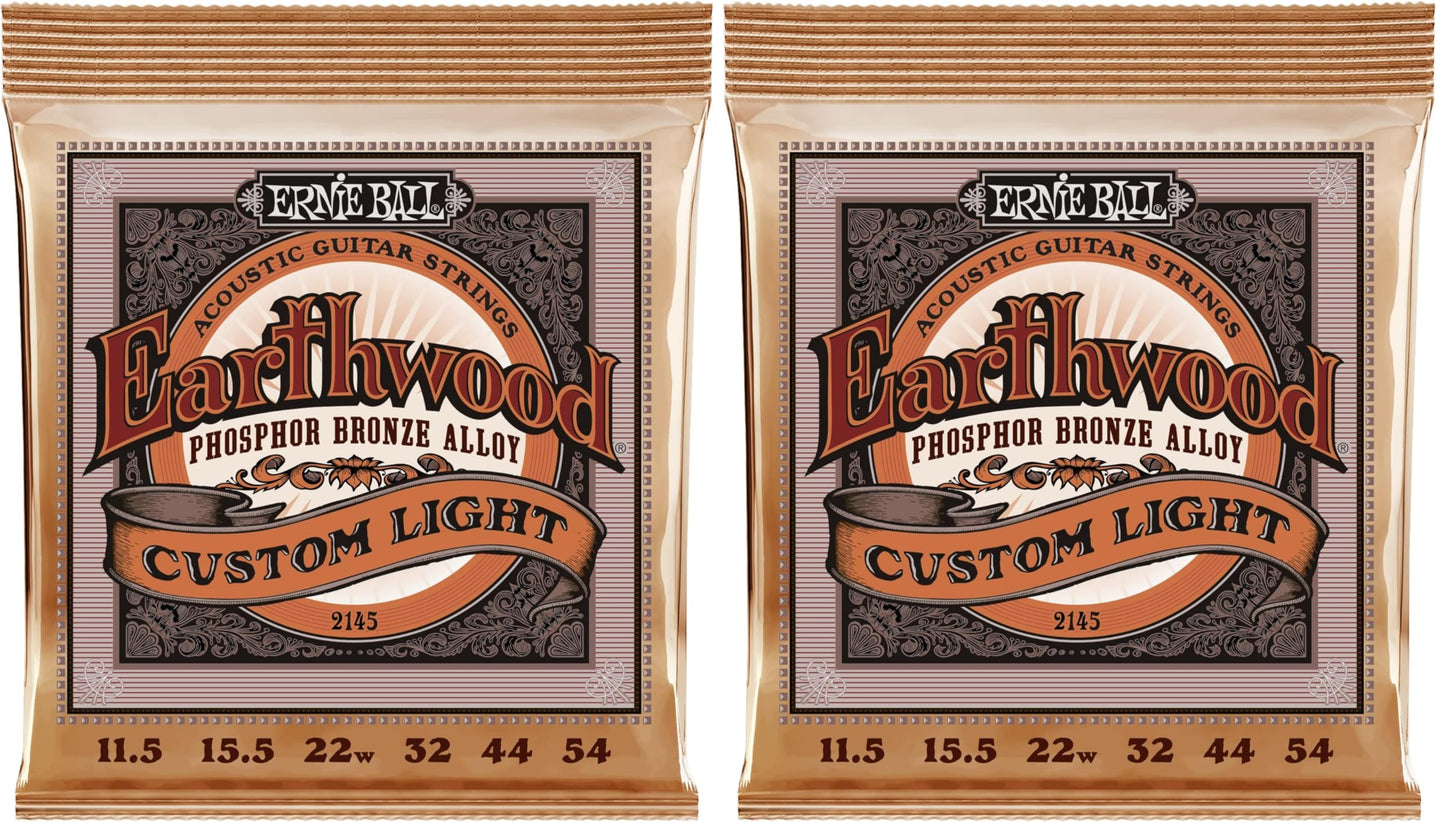 Ernie Ball Earthwood Custom Light Phosphor Bronze Acoustic Guitar Strings, 11.5-54 Gauge (P02145) (Pack of 2)