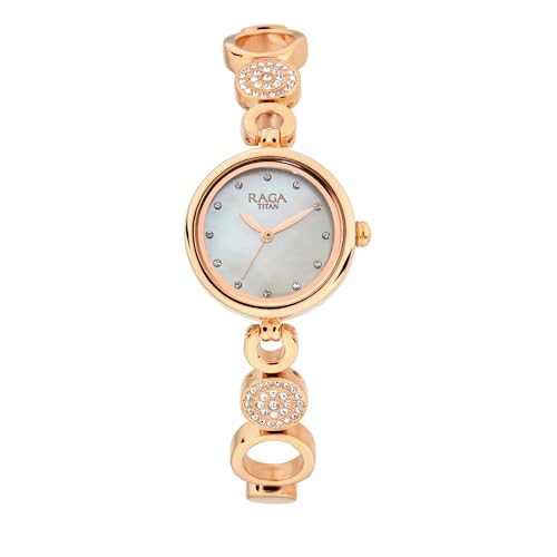 Titan Raga Quartz Analog Mother Of Pearl Dial Rose Gold Metal Strap For Women - Nt311Wm05