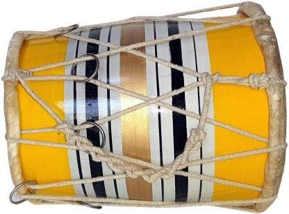 Gt Manufacturers Wooden Musical Instrument Baby Dholak Drum Rope & Ring Design .1(Yellow Colour)
