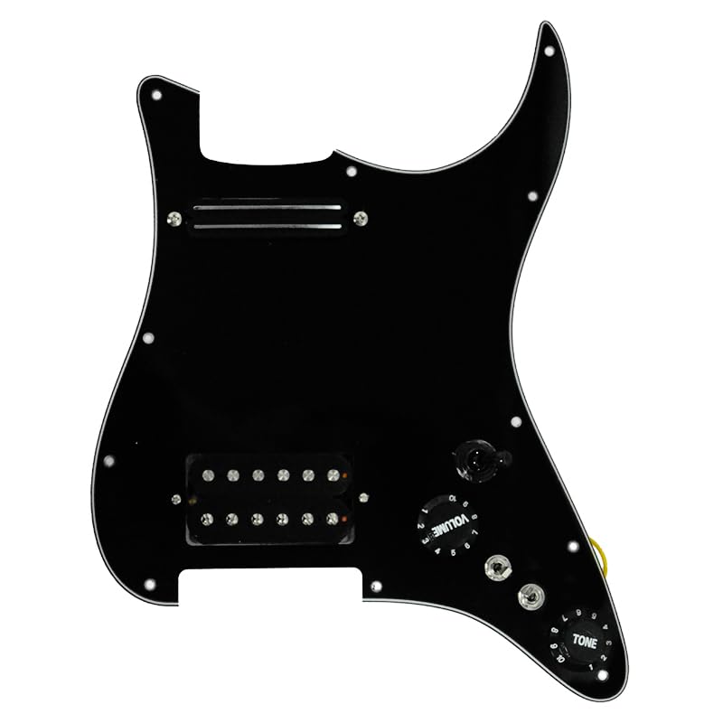 MAXCHEER Alnico 5 Prewired Strat Pickguard Coil Splitting Pickguard HH(Mini Humbucker+Humbucker) Loaded Pickguard with Humbucker