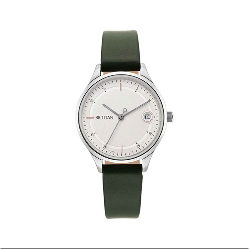 Titan Women Leather Analog White Dial Watch-Np2649Sl01/Np2649Sl01, Band Color-Green
