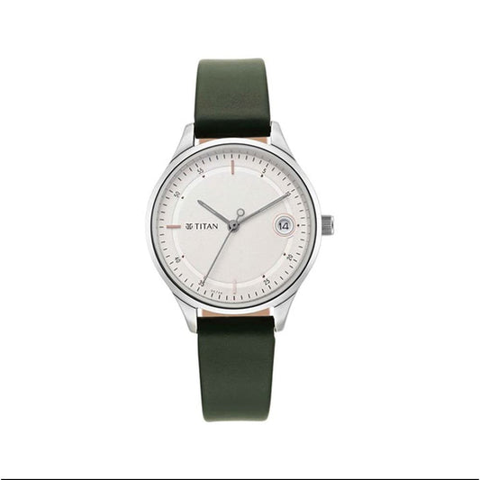 Titan Women Leather Analog White Dial Watch-Np2649Sl01/Np2649Sl01, Band Color-Green