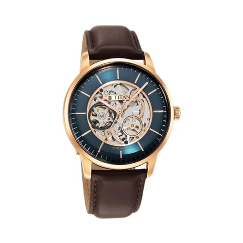 Titan Mechanical Quartz Green Round Dial MenS Analog Watch | Leather Strap Material | Water Resistant Watch - Nt90110Wl04
