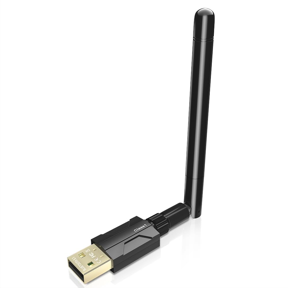 USB Bluetooth 5.1 Adapter for Desktop PC: Long Range 300FT Wireless Dongle with 5dBi Antenna Plug & Play for Laptop Windows 11/1