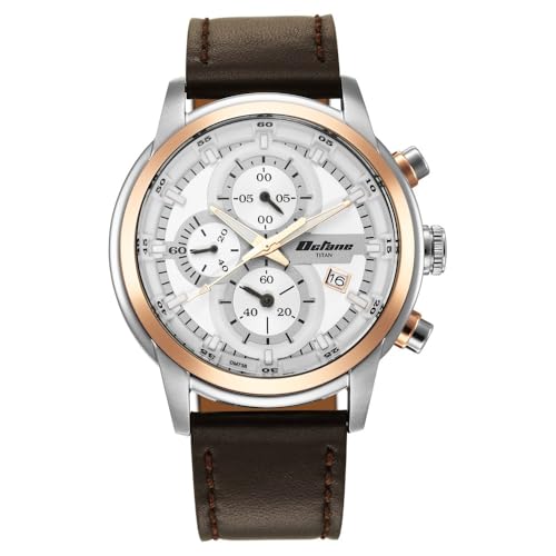 Titan Octane Quartz Chronograph With Date Silver Dial Brown Leather Strap Watch For Men - Nt90086Kl02