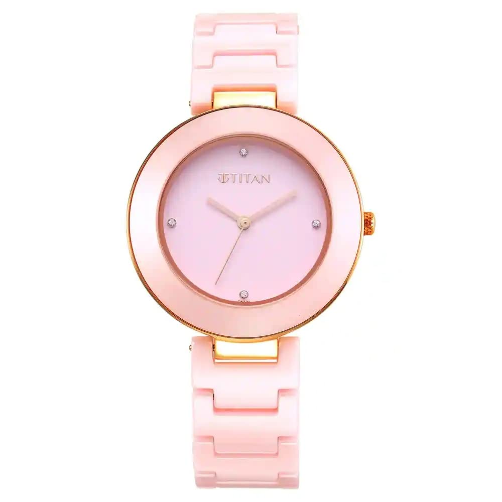 Titan Analog Pink Dial WomenS Casual Watch, Dark Pink Ceramic, Casual