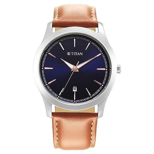 Titan Mens Blue Dial Leather Strap Watch, Strap
