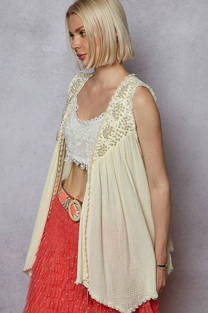 POL Pearls Sleeveless Cardigan